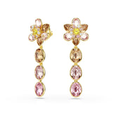 Idyllia drop earrings, Mixed cuts, Flower, Multicolored, Gold-tone plated